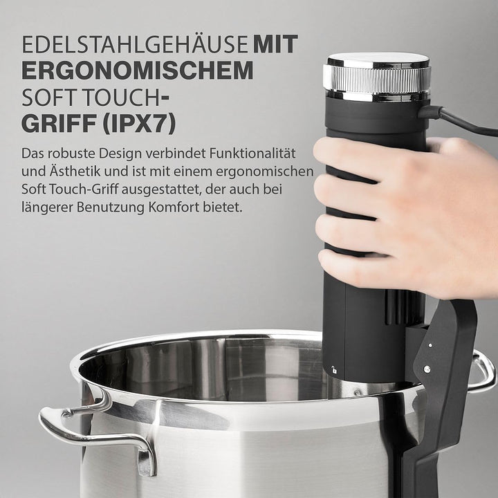 ProfiCook Sous Vide-Stick Edelstahlgehäuse mit Touchdisplay, Sous Vide bis 90 Grad inkl. Joghurt Mak