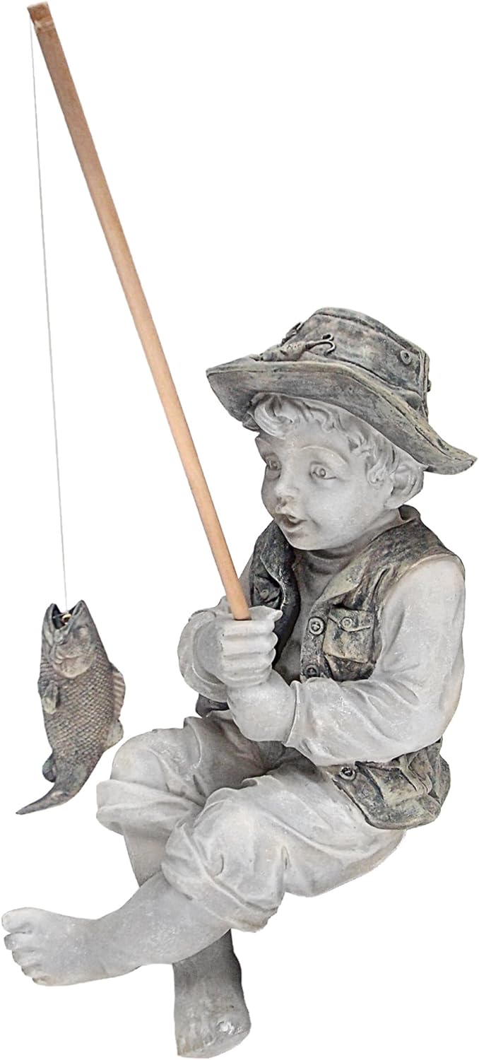 Design Toscano Junge Frederic mit Angel Figur, Masse: 38 x 24 x 17 cm, Frederic