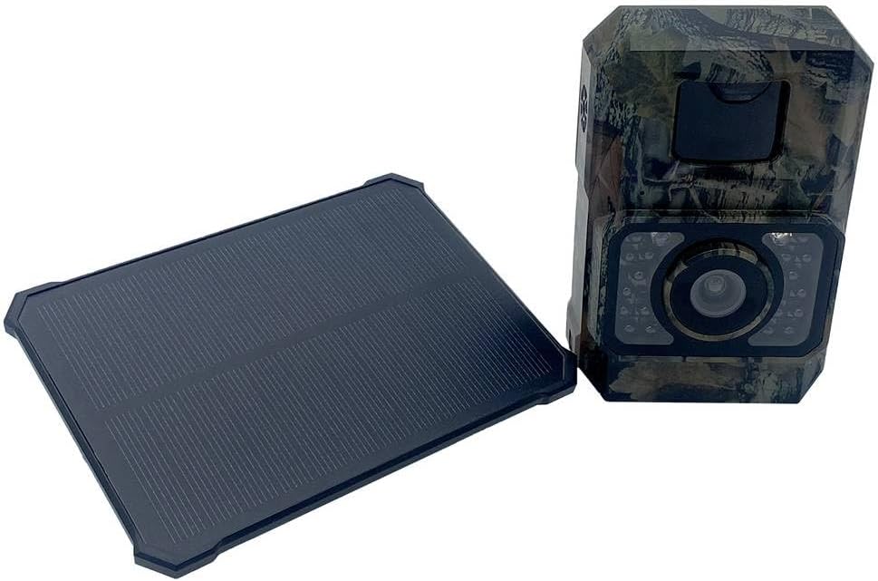 Berger + Schröter | Mini 48 MP Wildkamera mit Solarpanel, WiFi & Bluetooth, 18 Black-LEDs (940 nm),