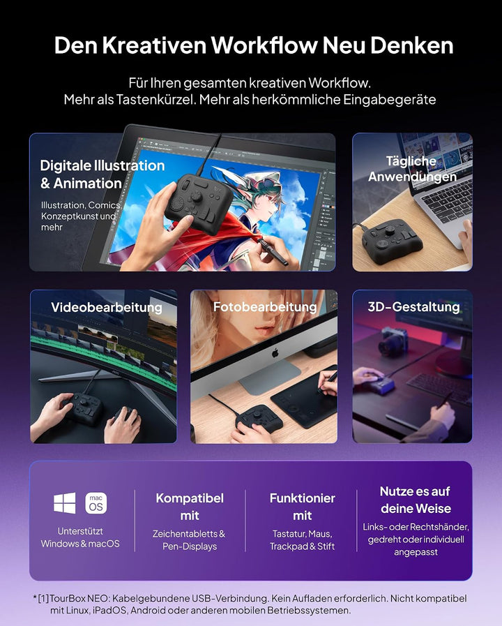TourBox NEO, Editing Controller für Foto- & Videobearbeitung, Ilustration, Videoschnitt Tastatur, Ma
