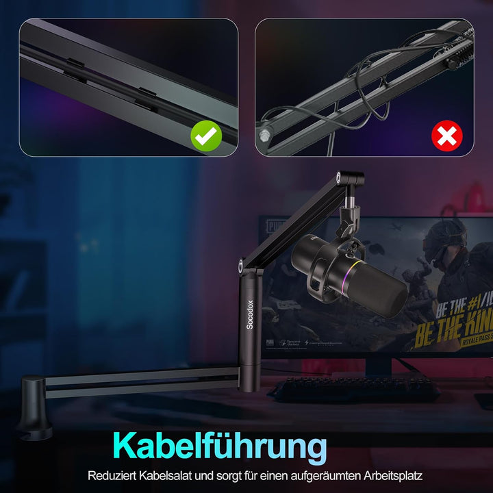 Mikrofonarm Boom Arm, Mikrofon Arm Low Profile für Blue Yeti, 4 Montagemöglichkeiten, Trägt bis zu 1