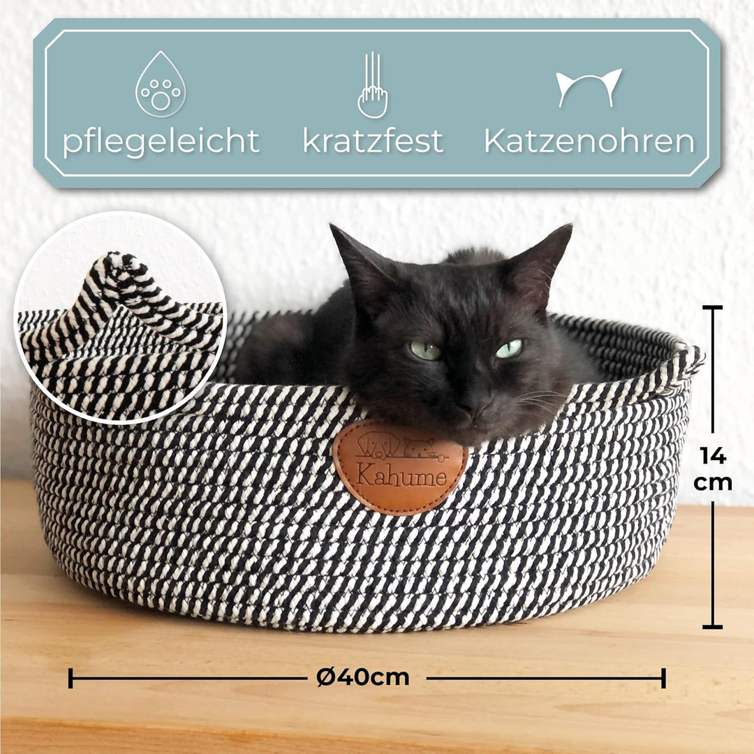 Kahume Katzenbett waschbar, Katzenkorb aus Baumwollseilen, ECO Katzenkörbchen, Hundebett Korb gefloc