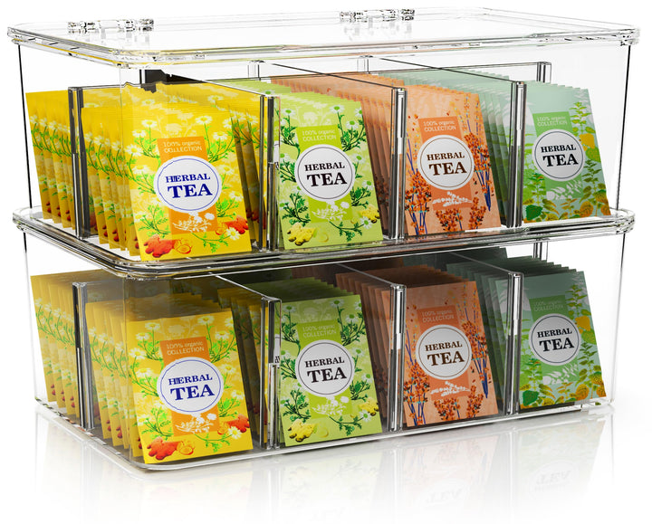KICHLY Teebeutel Organizer 2er Pack - stapelbar Teebeutel Lagerung Veranstalter mit klaren Deckel Te