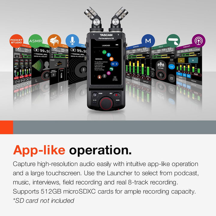 Tascam Portacapture X8 - Portabler 6+2-Spur High-Resolution 32-bit/192-kHz Rekorder, USB2.0, schwarz