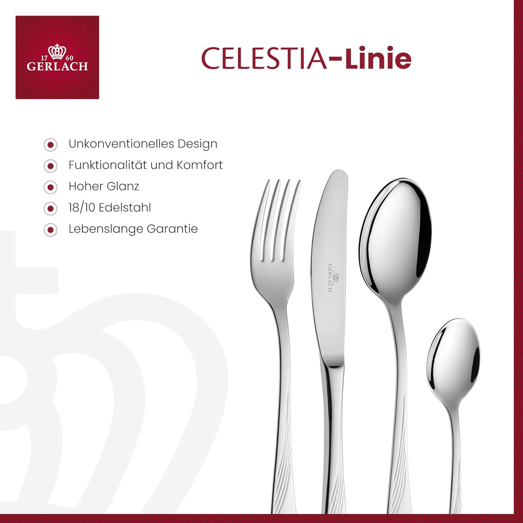 Gerlach Celestia Besteck-Set im Koffer 12 Personen Spülmaschinenfest Essbesteck Edelstahl Tafelbeste