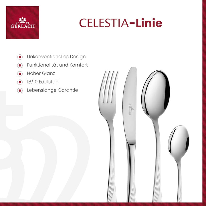Gerlach Celestia Besteck-Set im Koffer 12 Personen Spülmaschinenfest Essbesteck Edelstahl Tafelbeste