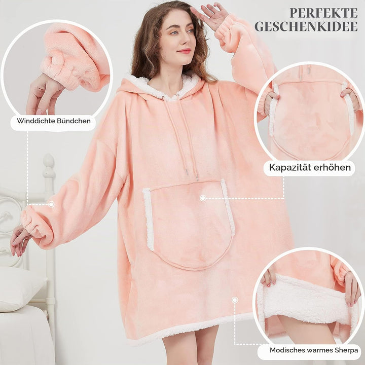 Viviland Pullover Damen &amp; Herren Hoodie Sweatshirt, grosser und Warmer Hausanzug für Erwachsene Rosa