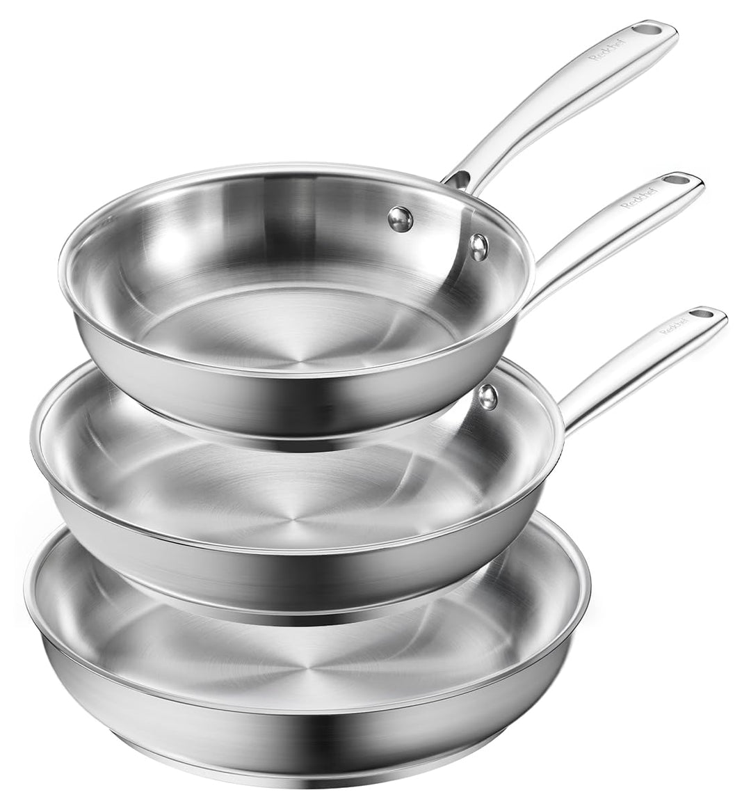 Redchef Pfannenset Induktion Set, 3-teilig edelstahlpfanne unbeschichtet Schüttrand Bratpfanne für a