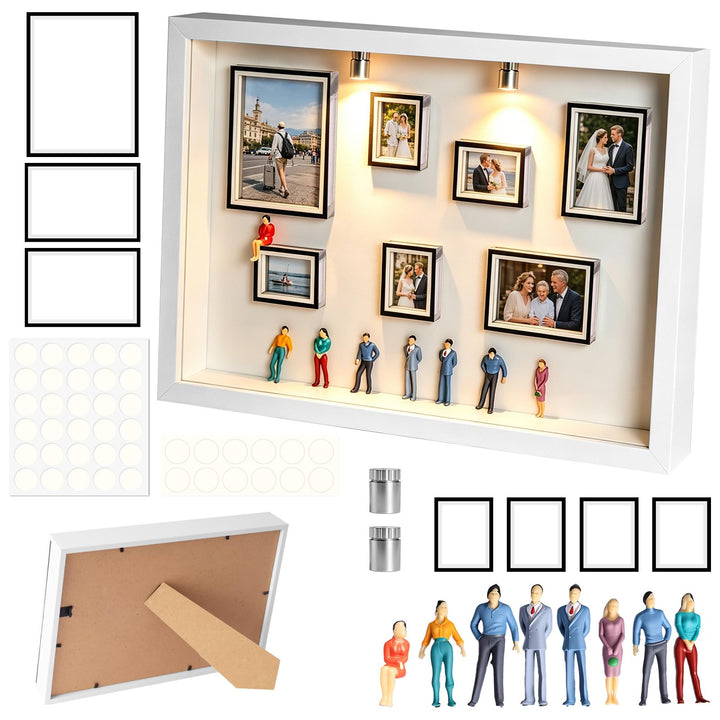 DIY Mini Museum Bilderrahmen, Museum of Us, Shadow Box Bilderrahmen Vintage Set mit Licht, 7 Mini-Ra