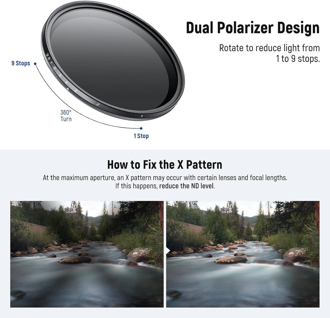 NEEWER BASICS 77mm variabler ND Filter, ND2-400 1-9 Stops Lichtreduzierung, drehbarer variabler Grau