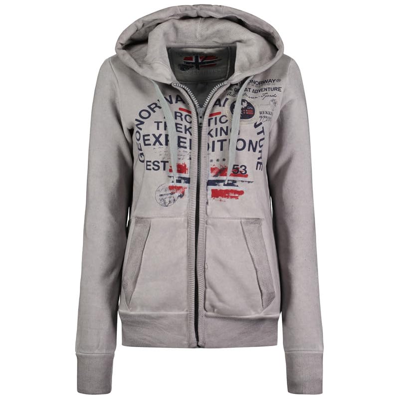 Geographical Norway Gergen Lady - Sweatjacke Damen Hoodie Zip mit Kapuze Taschen - Pullover Langarm