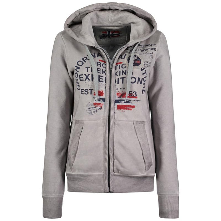 Geographical Norway Gergen Lady - Sweatjacke Damen Hoodie Zip mit Kapuze Taschen - Pullover Langarm