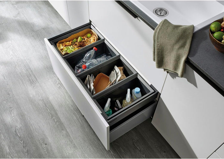 BLANCO Flexon II 90/4, Müllsystem für die Abfalltrennung in der Küche, mit 4 Mülleimern (3 x 19 l /