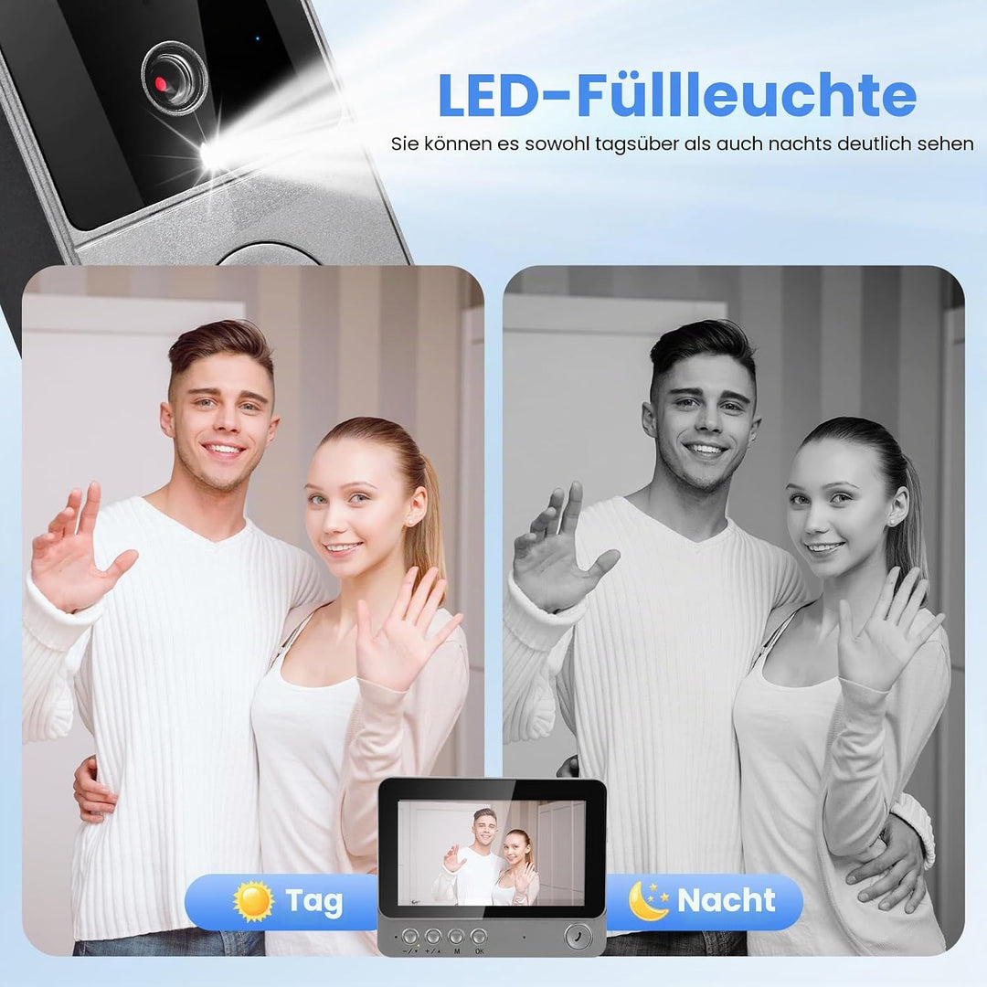 Türklingel mit Kamera Kabellos, Outdoor IP65 Wasserdicht 1080P HD Écran 4.3" 2.4G Video Türklingel N