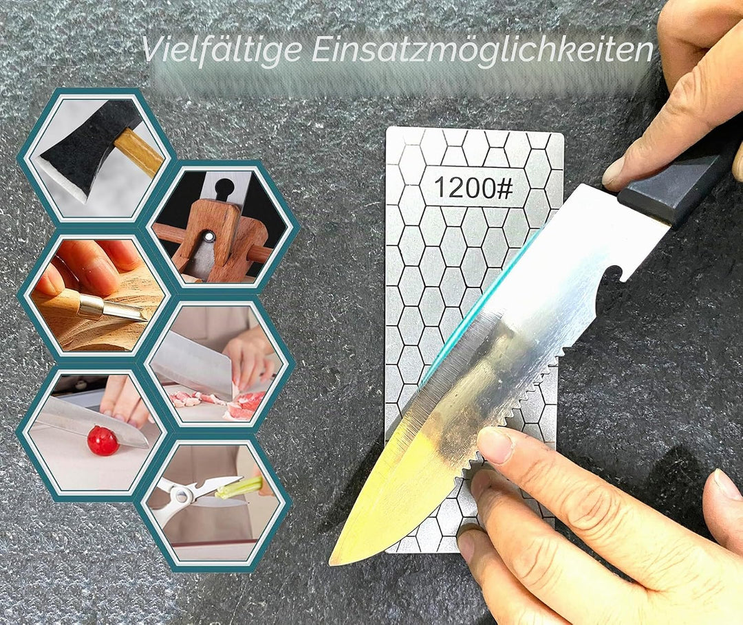 Yuejizhe 6Pcs Diamant Steinschärfer,200/400/600/800/1000/1200 Schärfstein mit extra feiner/grober Pl