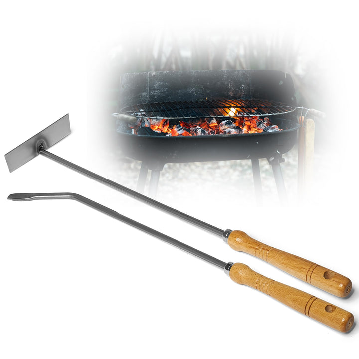 Kaminzubehör Set aus Stocheisen Aschenkratzer mit Holzgriff Kaminbesteck Schüreisen Schürhaken Glutk