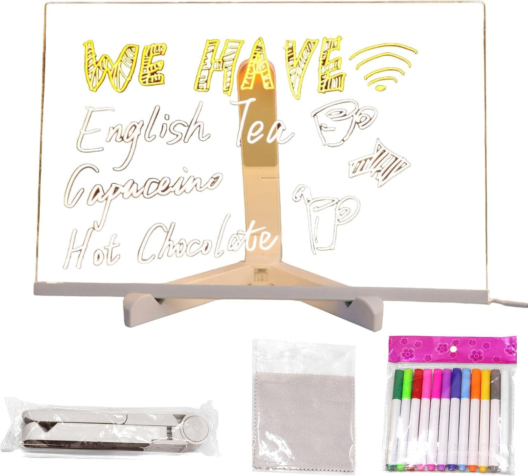 LED-Notiztafel mit 12 Farbstiften – durchsichtiges, leuchtendes Acryl-Zeichnungs- und Schreibtafel,