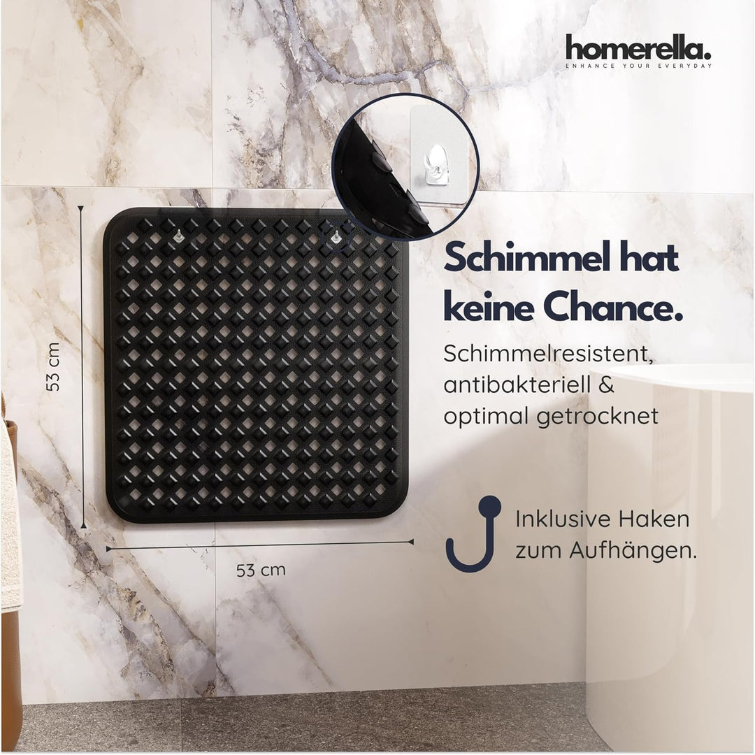 homerella© Duschmatte rutschfest 53x53cm, INKL. AUFHÄNGUNG, Antirutschmatte Dusche, schimmelresisten
