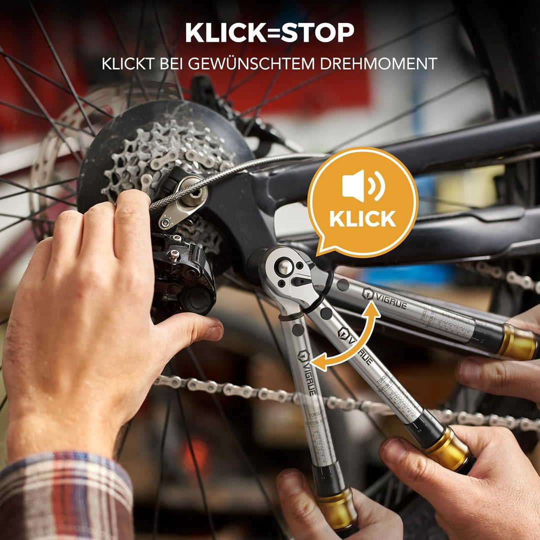VIGRUE Drehmomentschlüssel 1/4", Drehmomentschlüssel Fahrrad Set 5–25 Nm ±4% Genauigkeit mit Verläng