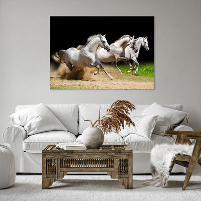 Bilder auf Leinwand 100x70cm Leinwandbild mit Rahmen Pferde Sand Gras Gross Wanddeko Bild Schlafzimm