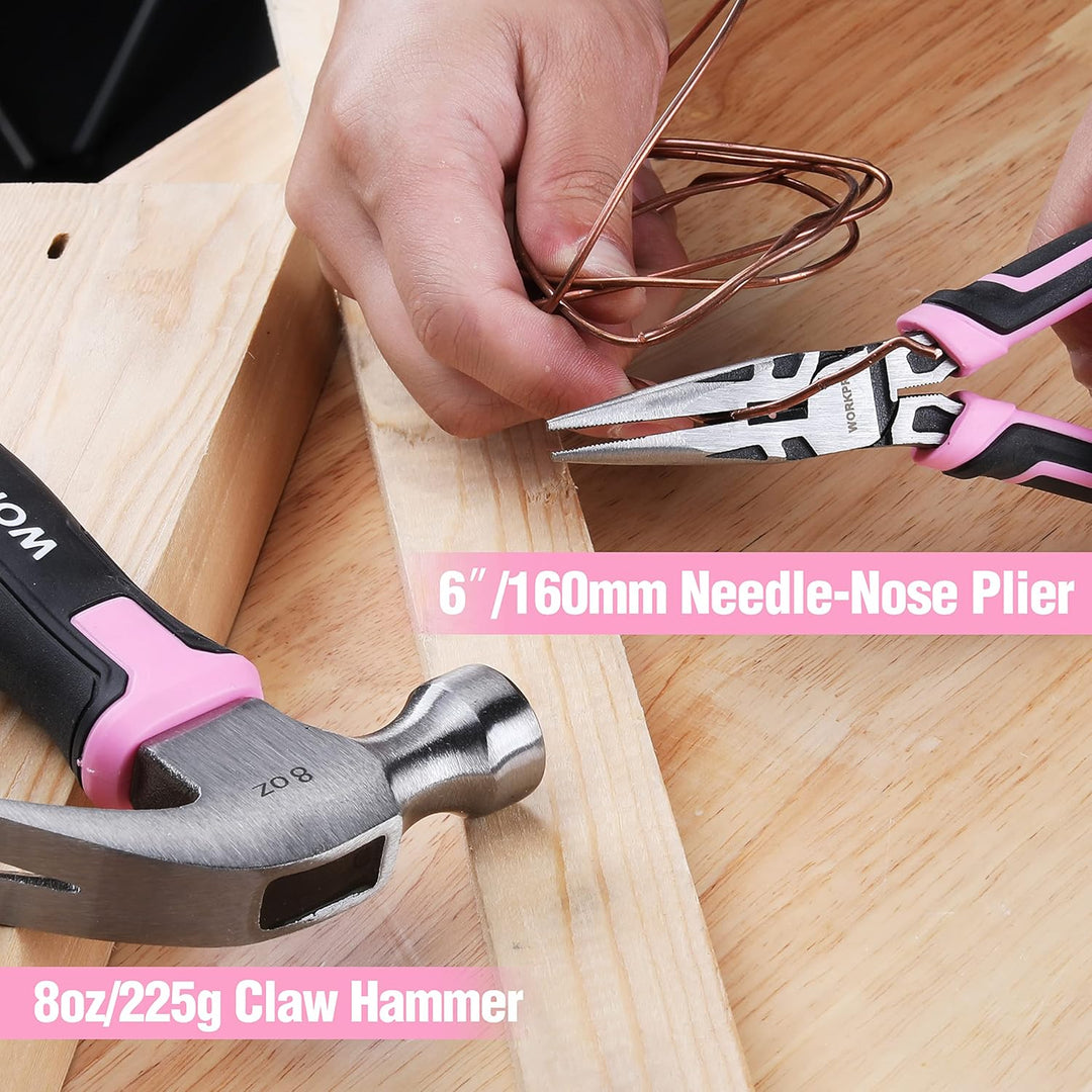 WORKPRO Werkzeugset 35tlg. Rosa Werkzeugsatz, Werkzeugkoffer bestückt, tägliche Werkzeuge, mit Schra