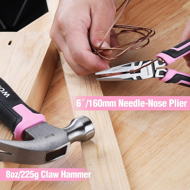 WORKPRO Werkzeugset 35tlg. Rosa Werkzeugsatz, Werkzeugkoffer bestückt, tägliche Werkzeuge, mit Schra