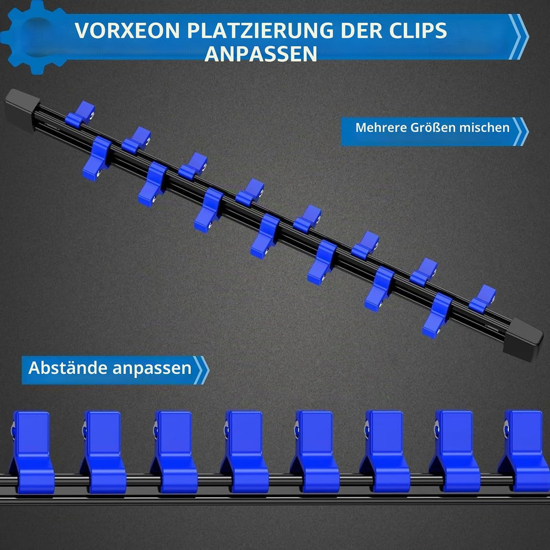 9PC Stecknuss-Organizer Schienen Set Schwarz Blau Grün, robuste ABS Aufbewahrung für Werkstatt, komp
