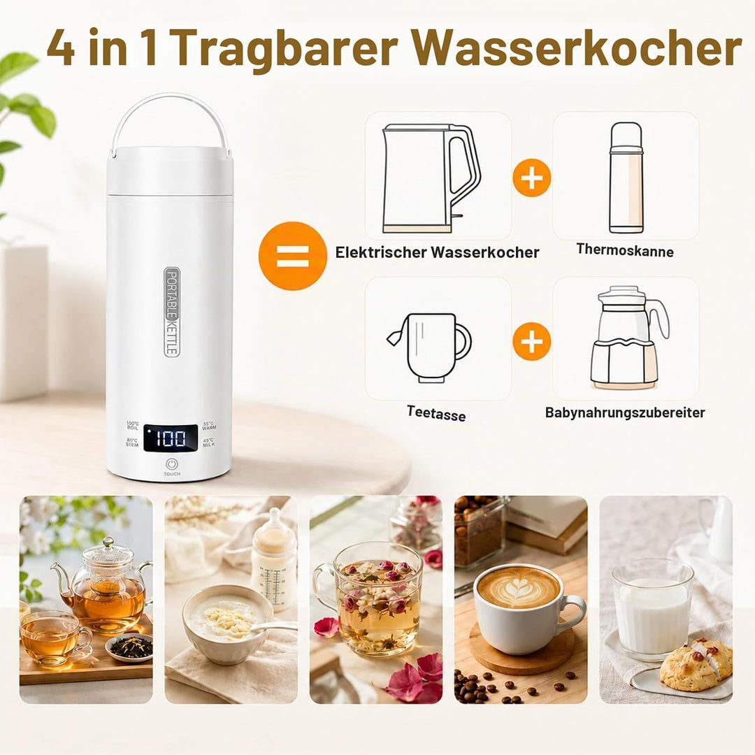 Idota Reisewasserkocher Klein, 400ml Reise wasserkocher mit 4 Temperaturstufen, Mini Reisewasserkoch