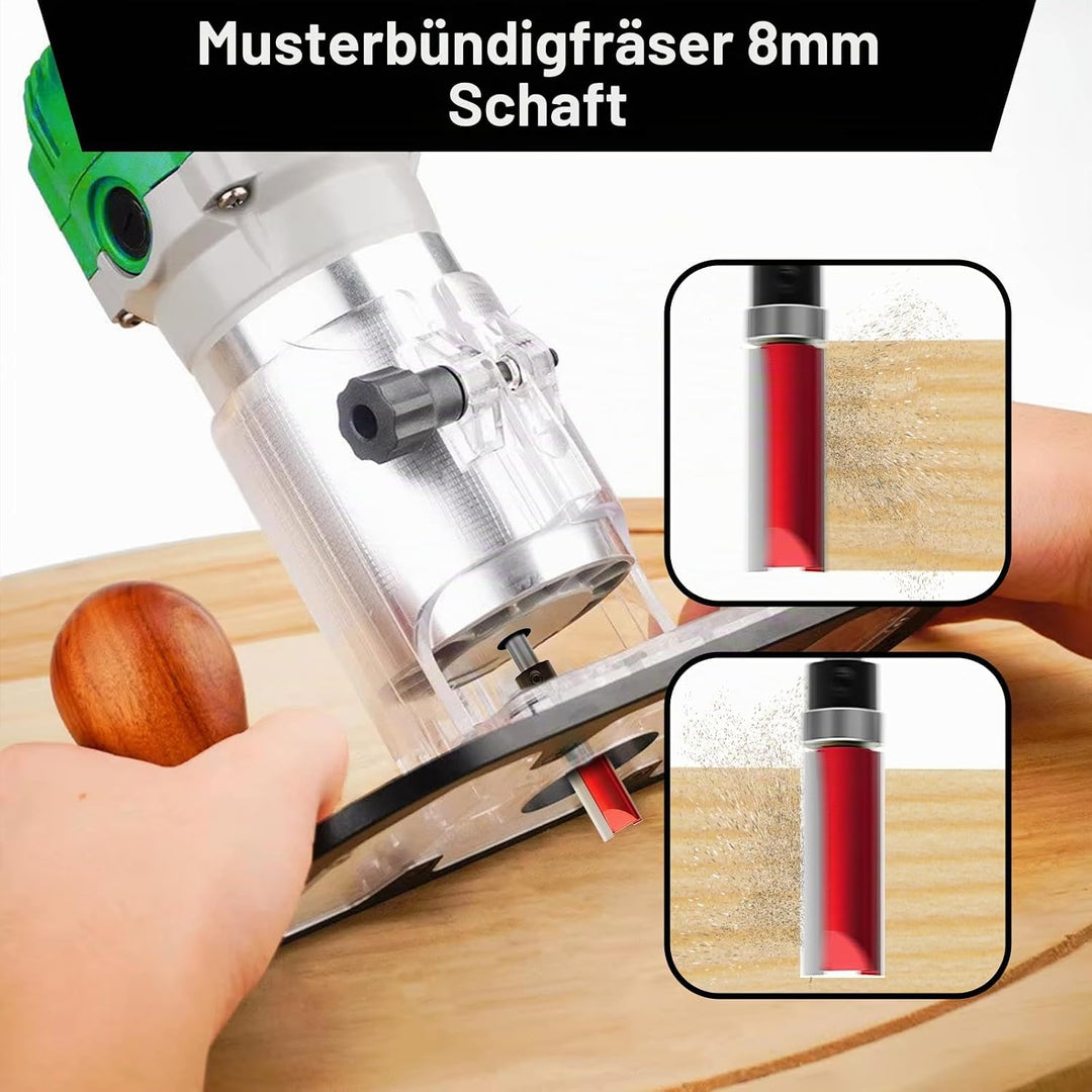 10 Stück Bündigfräser 8mm mit 2 Schlagmagnetbits, 8mm Schaft Bündigfräser, 6 Lager, 2 Schraubenschlü