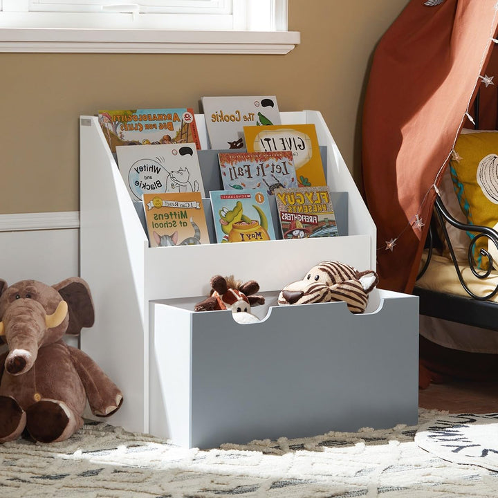 SoBuy bücherregal Kinder mit 3 Ablagefächern und herausnehmbarer Spielzeugbox auf Rollen, Kinderzimm