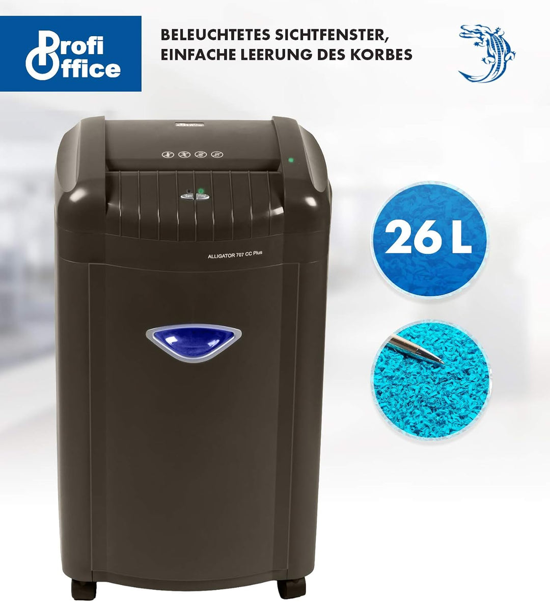 Aktenvernichter Alligator 707 CC+,Schredder, Reisswolf, Kreuzschnitt, Partikelschnitt, vernichtet le
