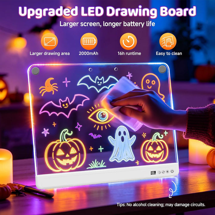 WEVOL LED Zeichenbrett Kinder, Acryl Maltafel 30x40cm Wiederaufladbar mit 7 Farben und 15 Lichteffek
