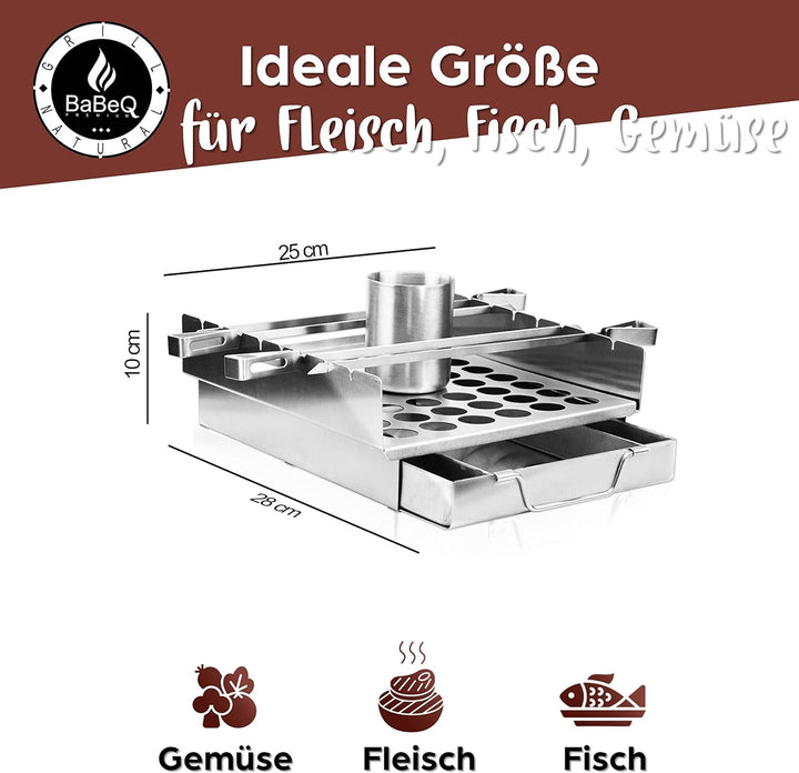 All-in-One Grillhalter aus Edelstahl für Grillspiesse, als Grillkorb, Grillpfanne inkl. Hähnchenbrät
