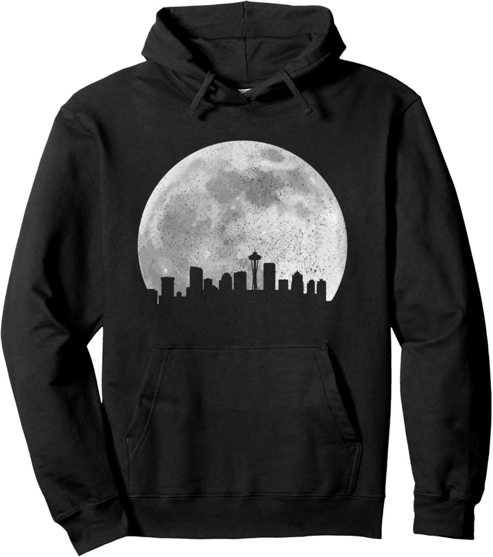 Seattle Washington Skyline Mond Vintage Seattle Pullover Hoodie