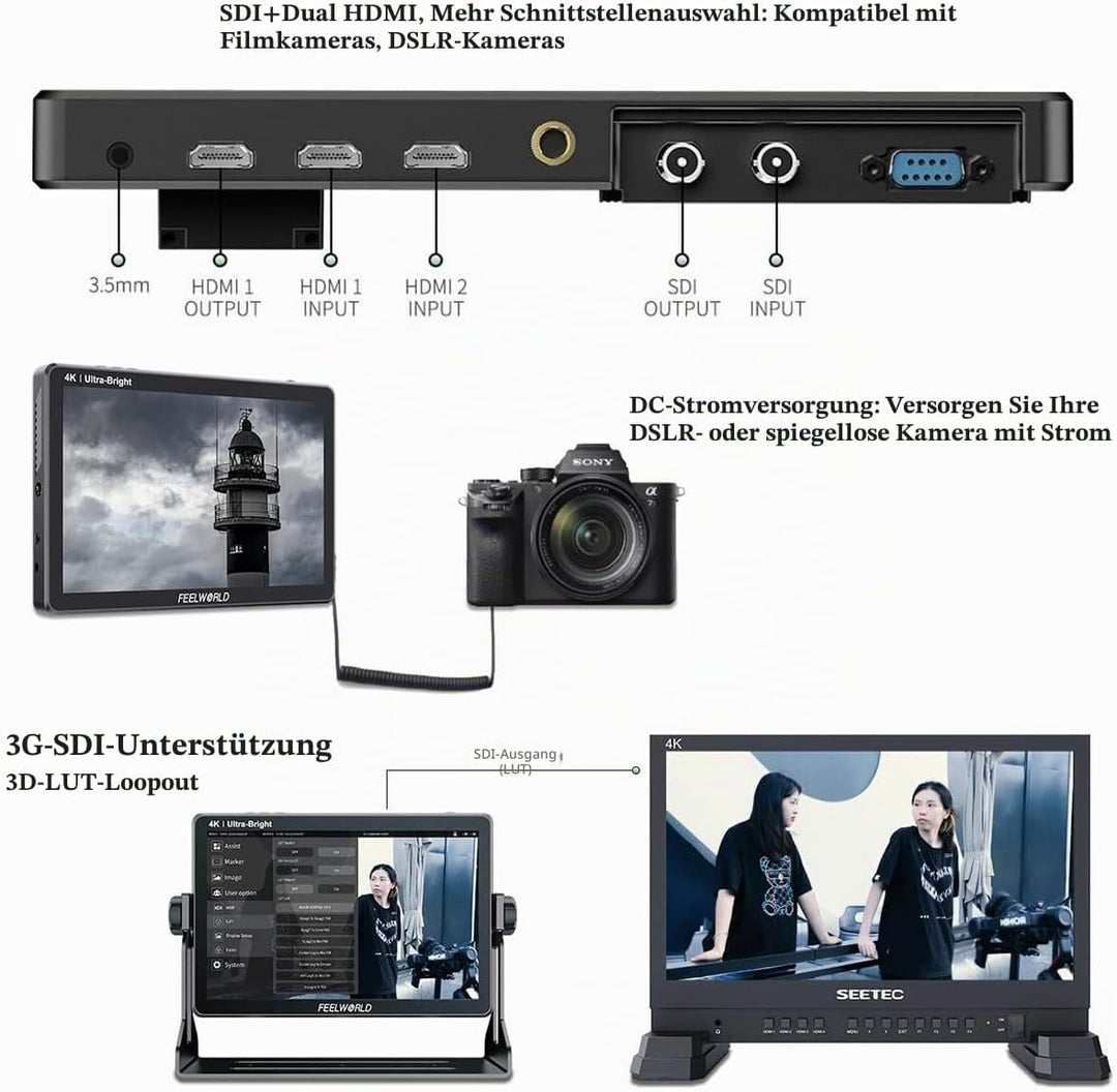 Feelworld LUT11S 10,1 Zoll Touchscreen DSLR Kamera Feldmonitor Ultra Helligkeit 2000nit, 3G-SDI 4K H