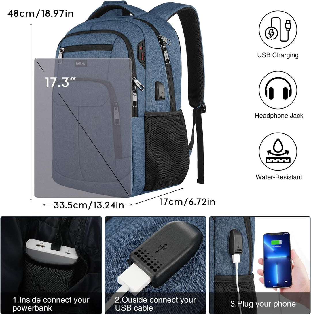 kadilong Rucksack Laptop Herren 17.3 Zoll,Schulrucksack Jungs Schule Schultasche Schulranzen mit USB