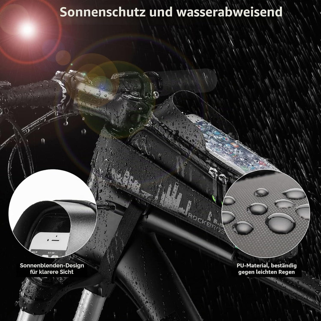 ROCKBROS Rahmentasche für Fahrrad, Telefonhalterung für Lenker, Rennrad, Aufbewahrungstasche, 2 in 1