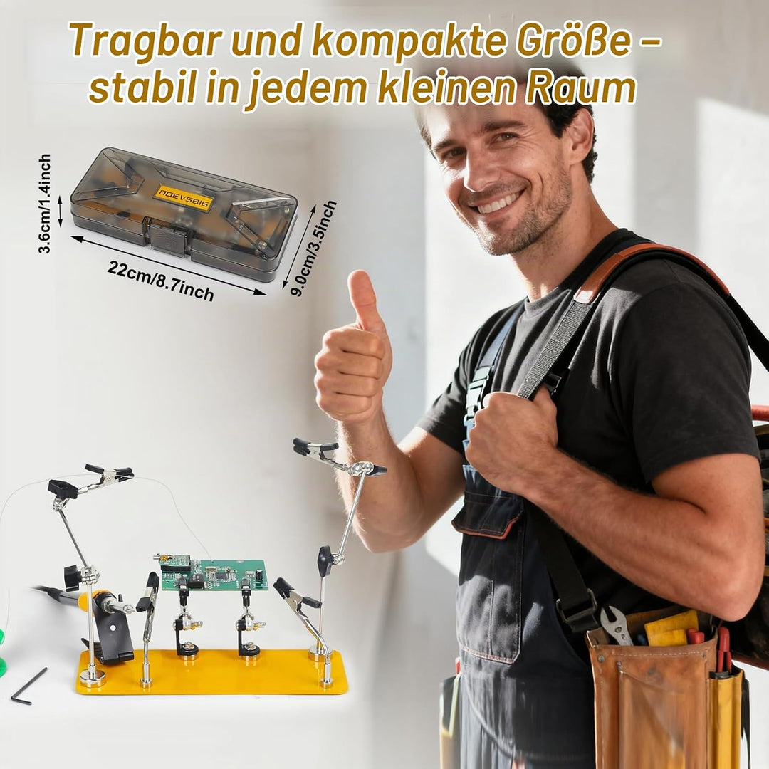 NOEVSBIG Dritte Hand Lötstation mit 6 Flexiblen Armen, stabiler Metallbasis, Lötkolbenhalter, Helfen