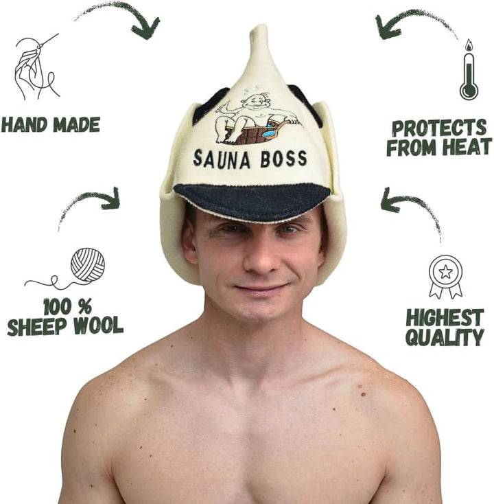 Natural Textile Saunahut 'Sauna Boss Bucket' White - 100% organische Wollfilzmützen - Schützen Sie I