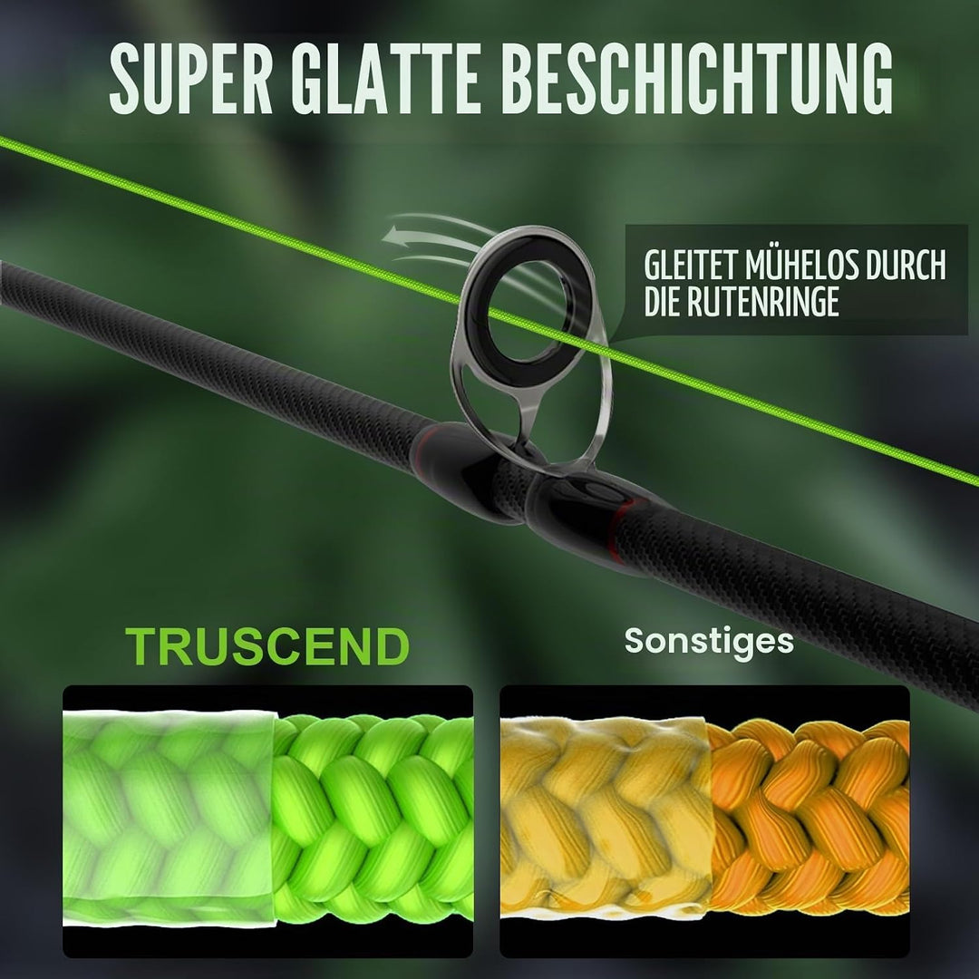 TRUSCEND Geflochtene Angelschnur 8fach, Angelzubehör Angelschnur geflochten glatt und ultradünn, PE