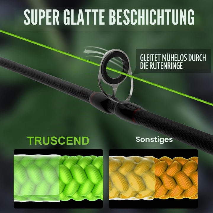 TRUSCEND Geflochtene Angelschnur 8fach, Angelzubehör Angelschnur geflochten glatt und ultradünn, PE