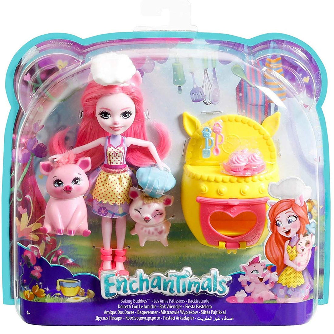 Enchantimals Mattel FJJ28 - Themenpack Backfreunde mit Schweinemädchen Petya Pig Puppe und 2 Tierfre