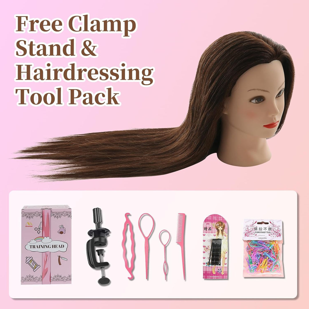Frisierkopf 60% Echthaar übungskopf Friseur 26” Trainingsköpfe Puppenkopf Friseur Kopf Mit Halter +