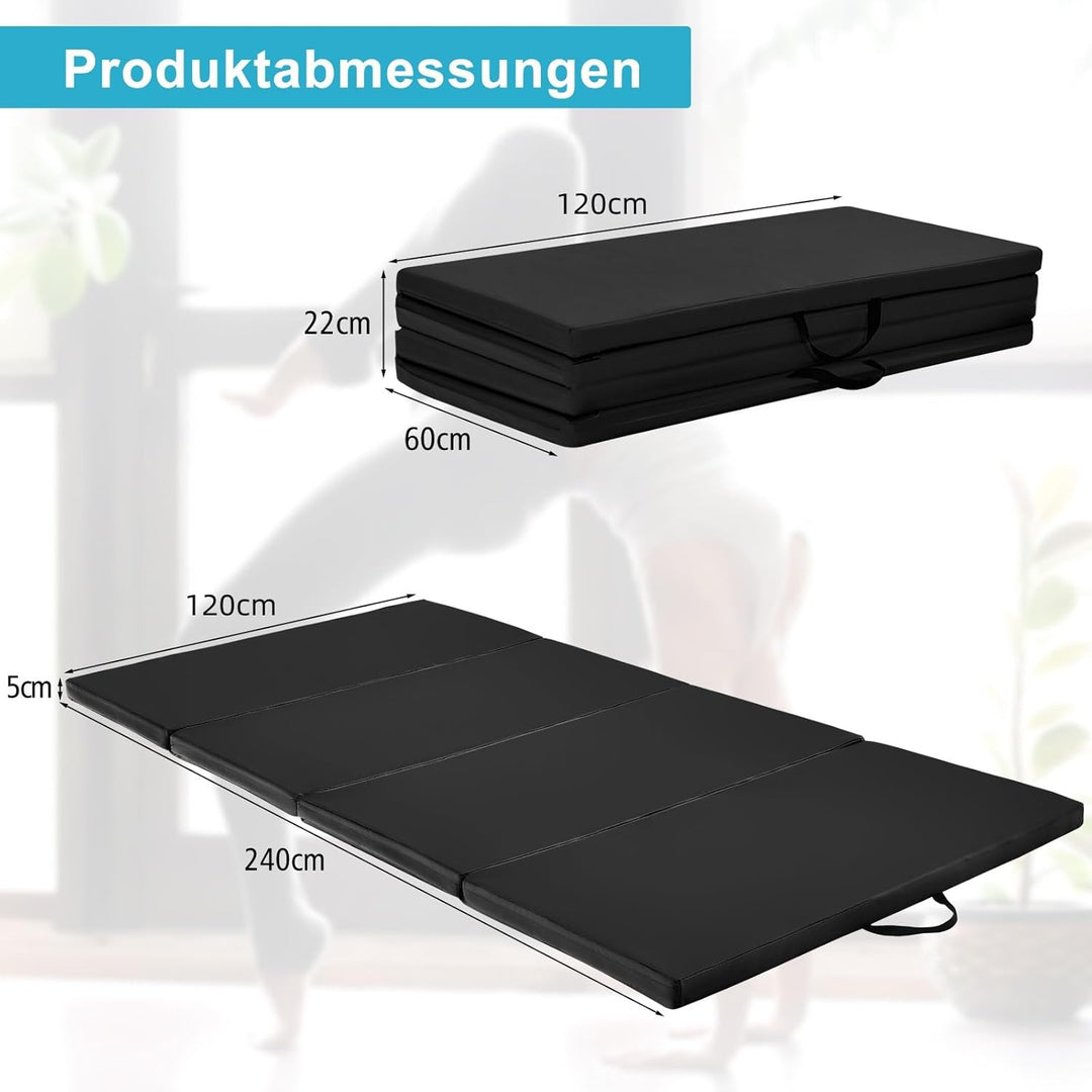 GYMAX Gymnastikmatte klappbar, rutschfeste & reissfeste Weichbodenmatte mit Kunstleder-Bezug & 2 Tra
