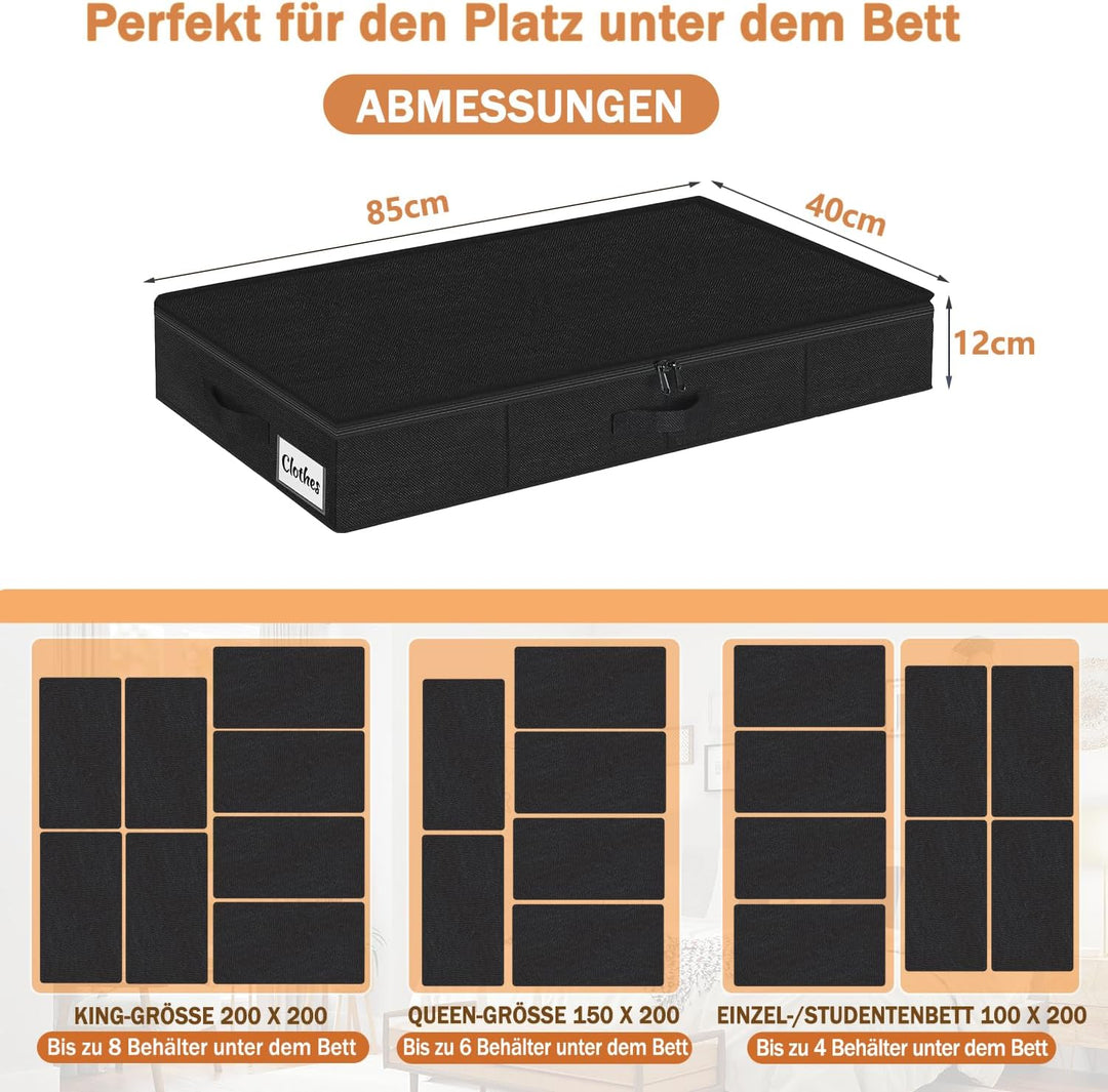 Unterbett Aufbewahrungsbox mit Deckel 12cm hoch, 2 Stück Faltbar Unterbettkommode, Waschbar Kleidera