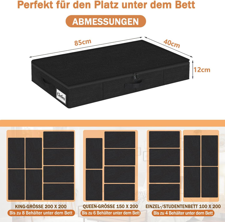 Unterbett Aufbewahrungsbox mit Deckel 12cm hoch, 2 Stück Faltbar Unterbettkommode, Waschbar Kleidera