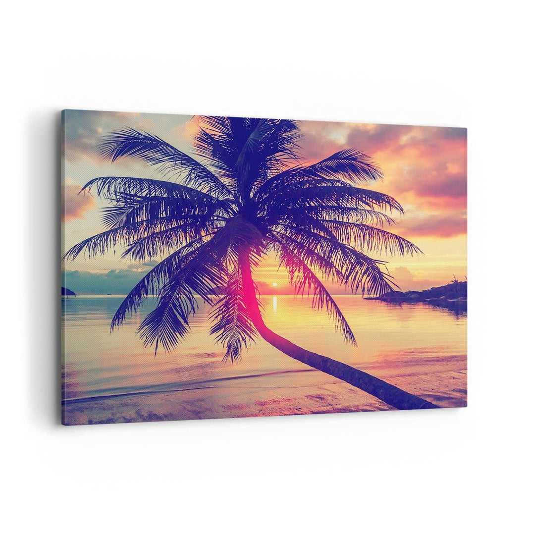 Bilder auf Leinwand 100x70cm Leinwandbild mit Rahmen Meer Strand Palme Gross Wanddeko Bild Schlafzim