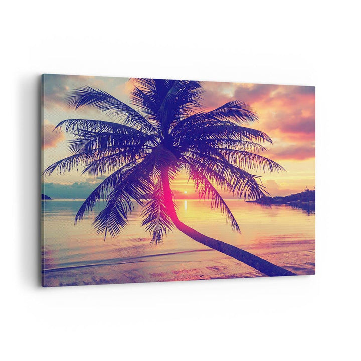 Bilder auf Leinwand 100x70cm Leinwandbild mit Rahmen Meer Strand Palme Gross Wanddeko Bild Schlafzim