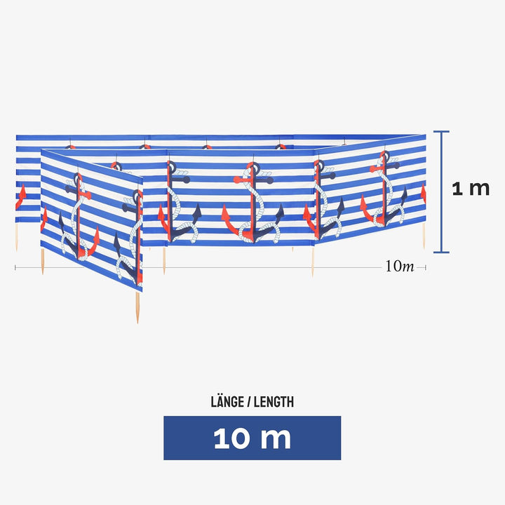 Ladeheid Strand Windschutz Sichtschutz LAEX001 10 m Streifen/Anker, 10 m Streifen/Anker