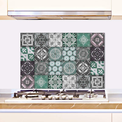 Queence Küchen Spritzschutz,Fliesenmuster' 60x40 cm | Küchenrückwand | Alu-DiBond | Fliesenschutz |